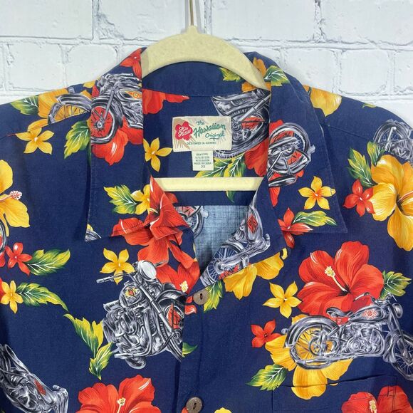 Vintage Hawaiian Motorcycle Shirt Mens Plus 2X Aloha Floral Beach Resort Biker - Picture 3 of 9